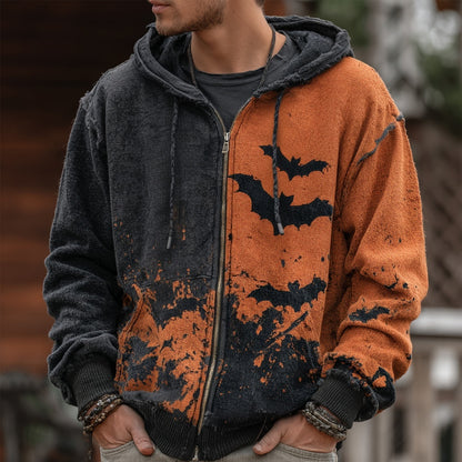 Men's Halloween Bats Embroidered Contrast Color Zip Up Hoodie