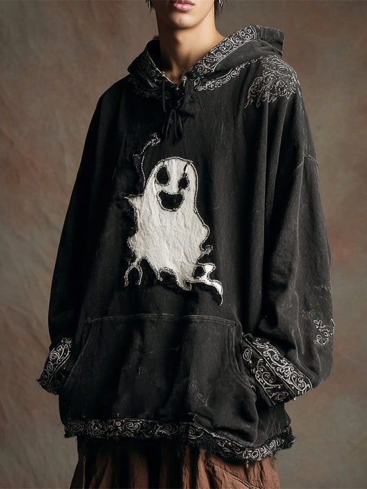 Halloween Ghost Vintage Irregular Patchwork Men's Hoodie