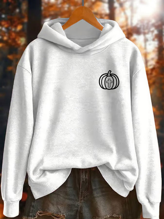 Women's Autumn Pumpkin Cross Print Hoodie