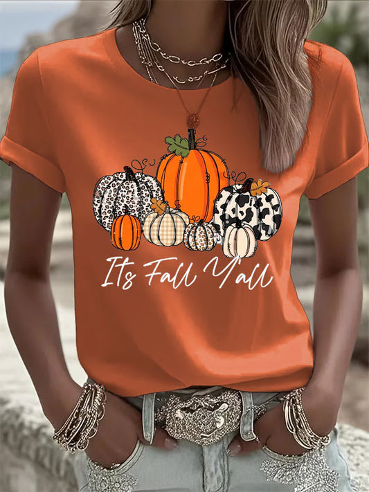 Women's Autumn Its Fall Yall Printed Casual T-shirt