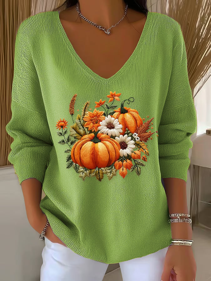 Women's Casual Autumn Pumpkin Striped Long Sleeve T-shirt