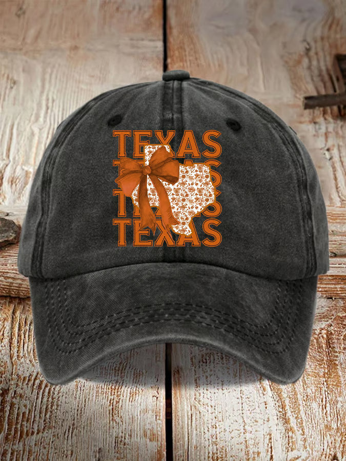 Retro Texas Autumn Burnt Orange Coquette Bow Print Baseball Cap