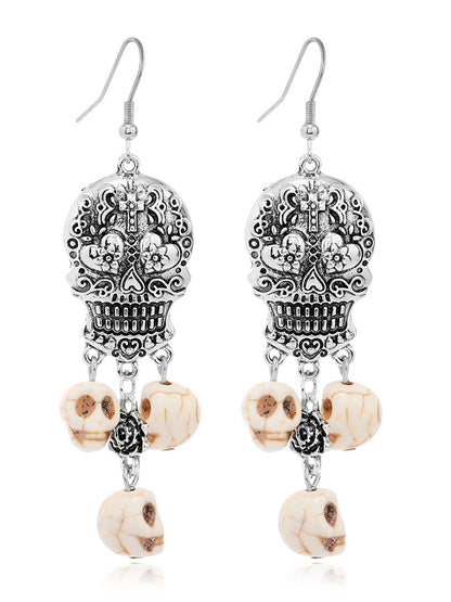 Sugar Skull Carved Turquoise Pendant Earrings