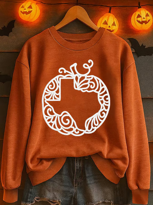 Retro Texas Strong Fall Pumpkins Print Sweatshirt