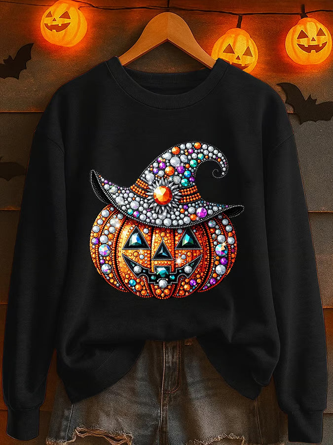 Women's Halloween Pumpkin Print Sweatshirt