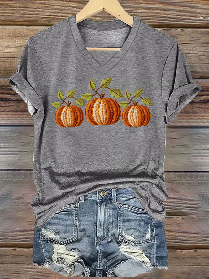 Women's Autumn Pumpkin Print T-Shirt