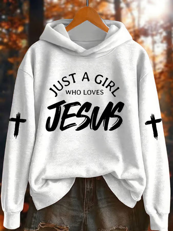 Women's Just A Girl Who Loves Jesus Print  Casual Sweatshirt