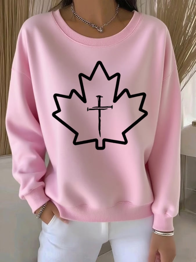 Women's Autumn Leaf Cross Print Casual Sweatshirt