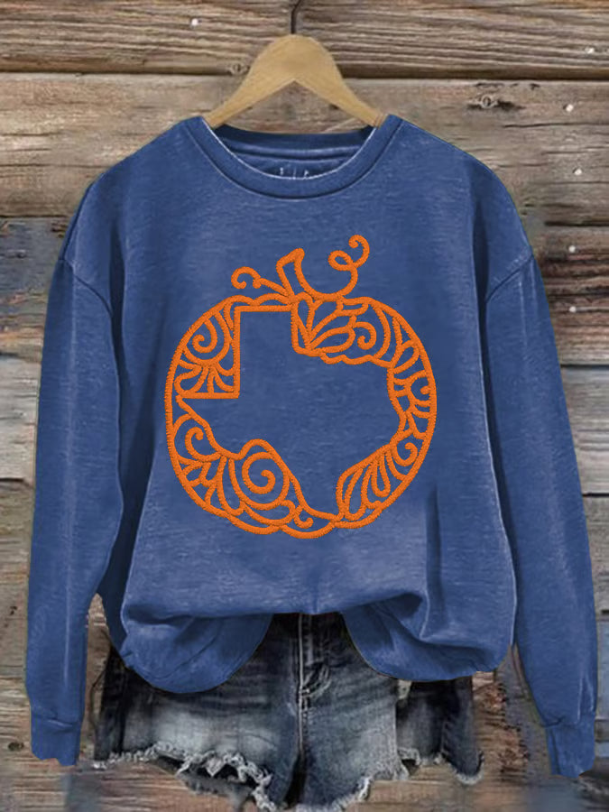 Retro Texas Strong Fall Pumpkins Print Sweatshirt