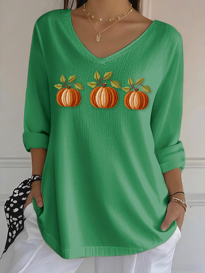 Women's Casual Autumn Pumpkin Bubble Ruffle Long Sleeve Top