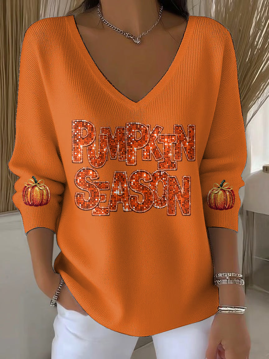 Women's Pumpkin Season Printed Casual Top