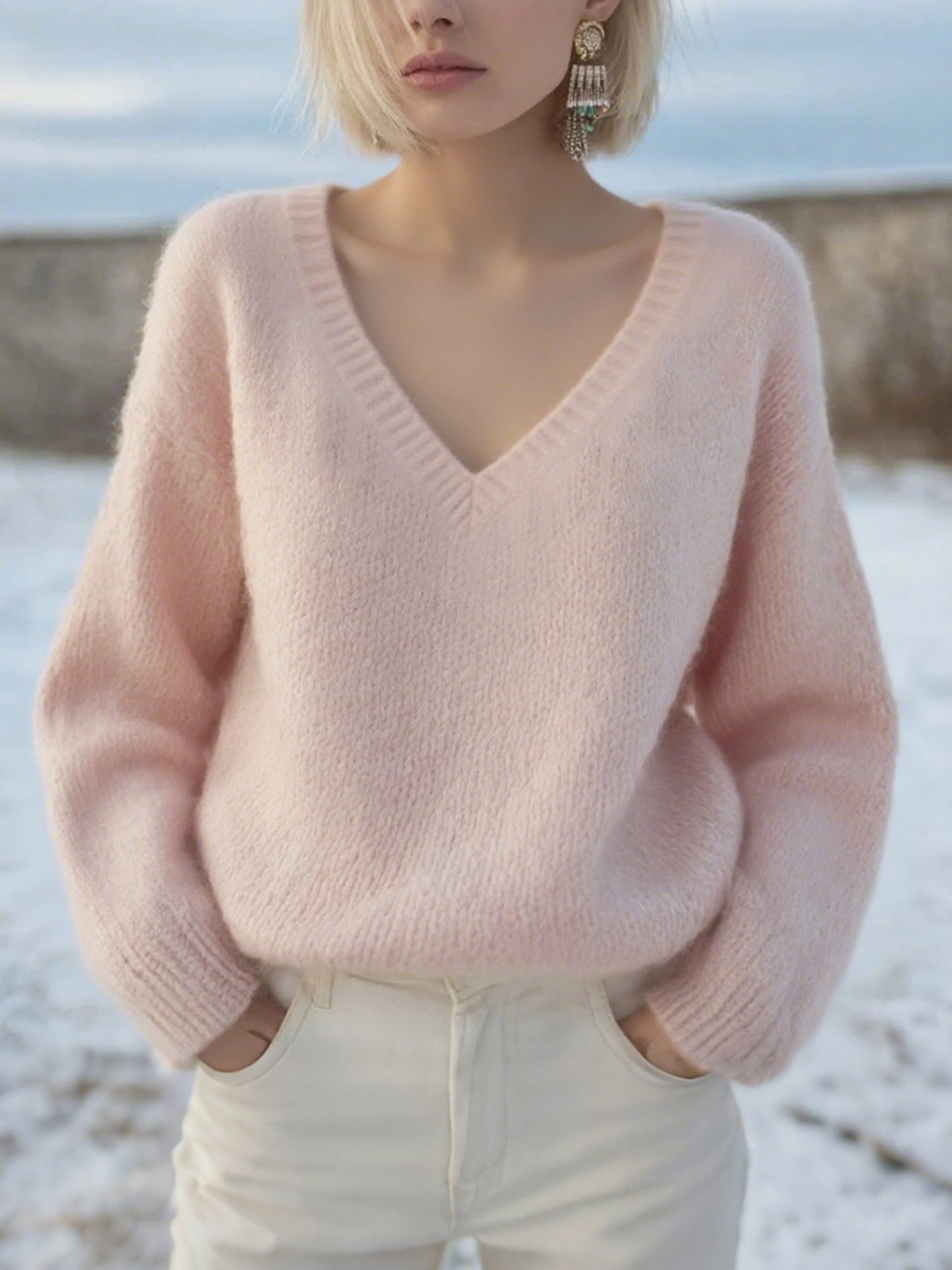 Women's Winter Comfortable Warm Macaroon V-Neck Sweater