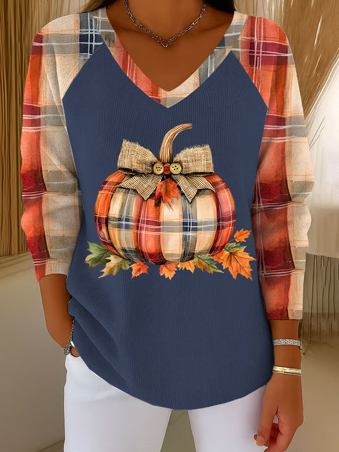 Women's Pumpkin Season Print Raglan Sleeve Sweater