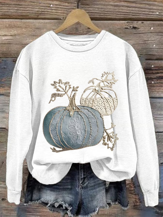 Women'S Casual Pumpkin Print Sweatshirt