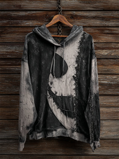 Halloween Spooky Face Contrast Patchwork Hoodie