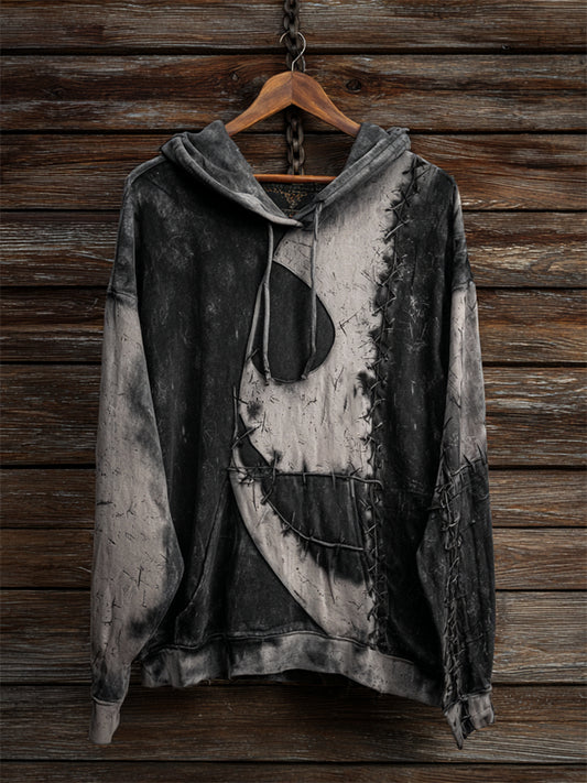 Halloween Spooky Face Contrast Patchwork Hoodie