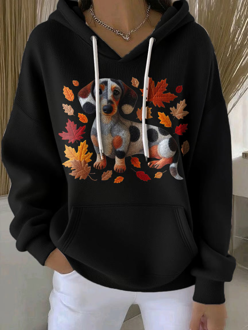 Women's Autumn Dog Print Casual Hoodie