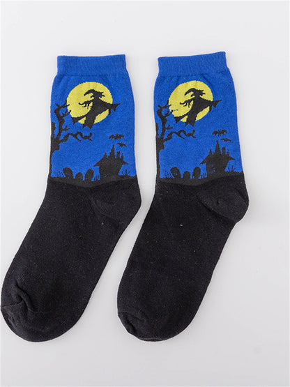 Halloween Inspired Contrast Color Knit Socks