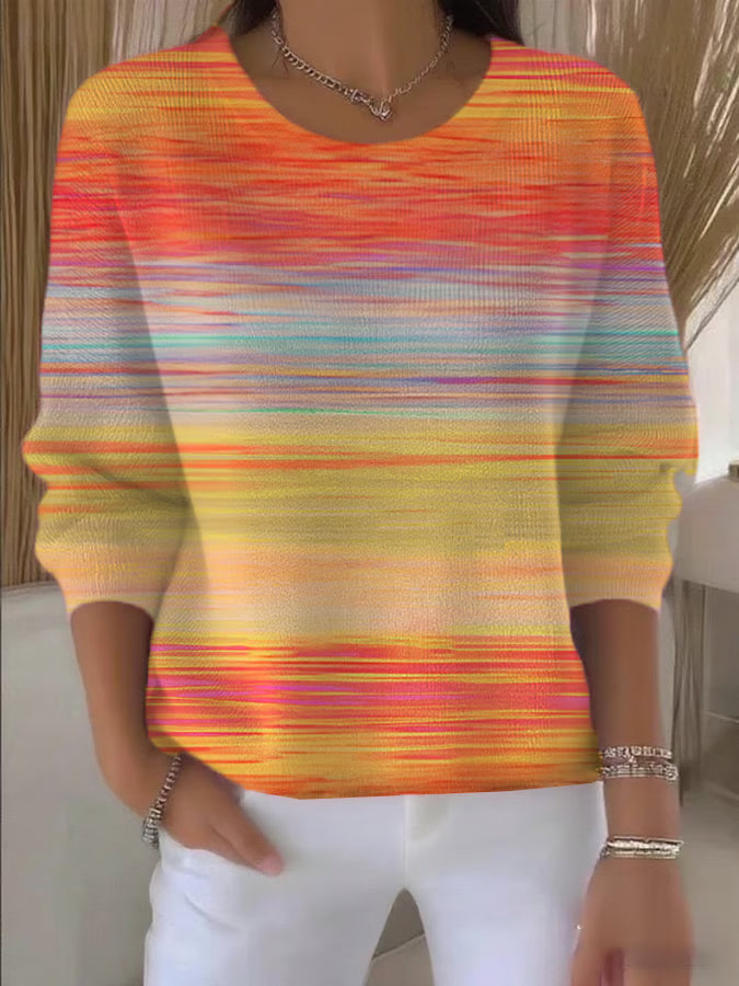 Women's Casual Autumn Gradient Striped Long Sleeve T-shirt