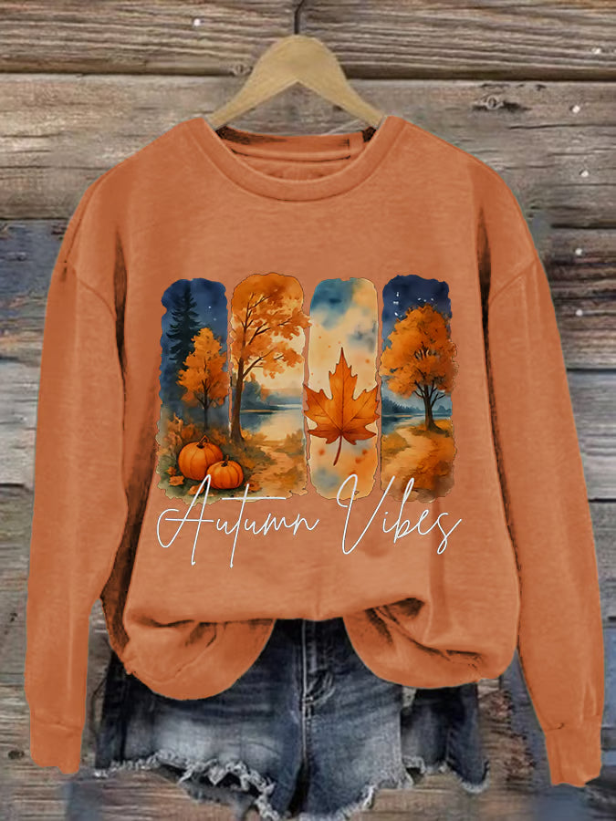 Women's Casual Autumn Vibes Watercolor Brush Stroke Pattern Print Warm Sweatshirt