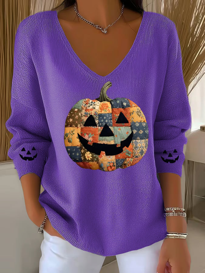 Women's Casual Autumn Pumpkin Striped Top