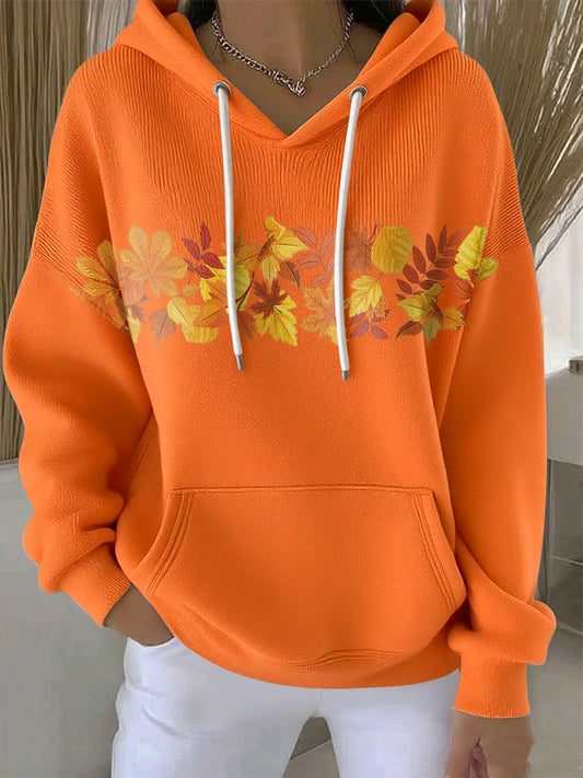 Women's Casual Maple Leaf Autumn Long Sleeve Hoodie