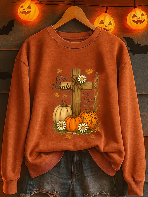 Women's Casual Pumpkin Faith Cross Sweatshirt