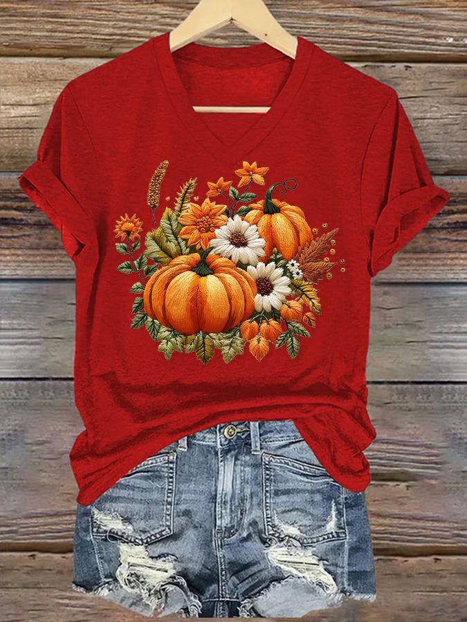 Women's Casual Autumn Pumpkin Short Sleeve T-Shirt