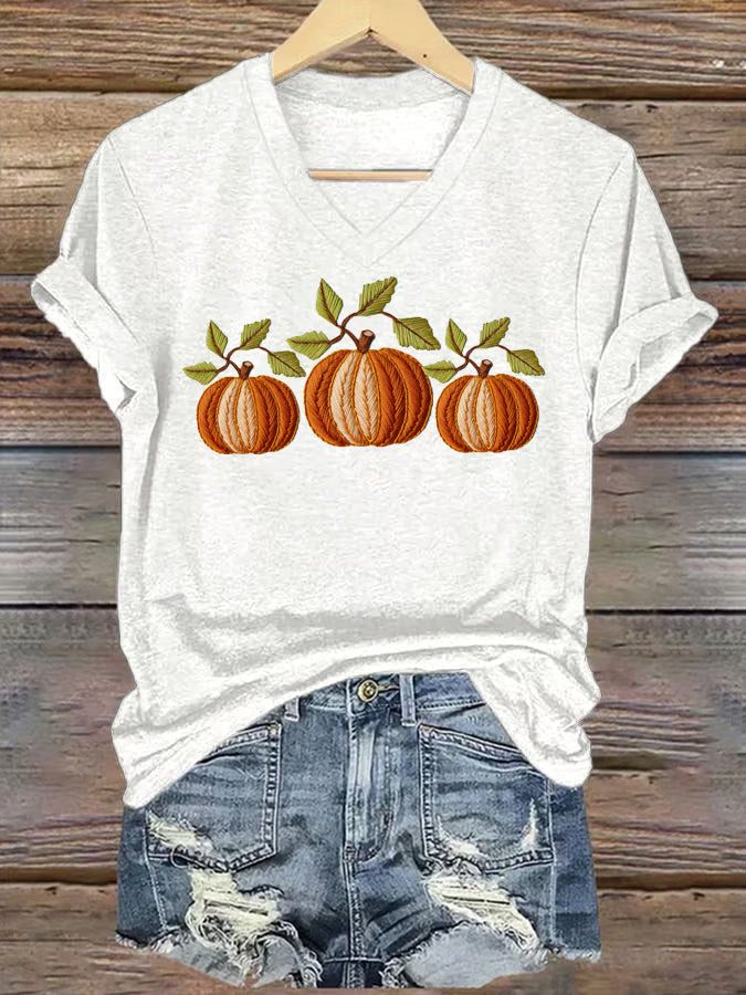 Women's Autumn Pumpkin Print T-Shirt