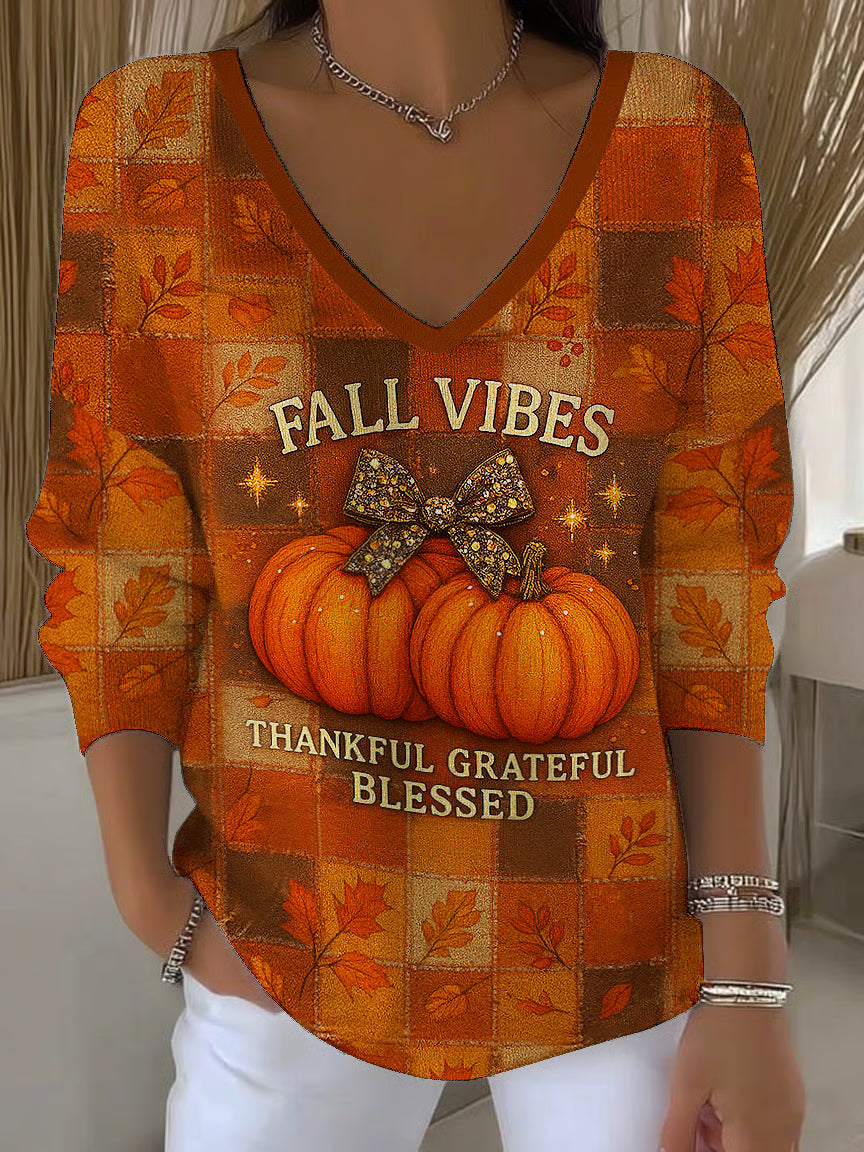 Women's Autumn Retro Print Casual Striped Knit Top