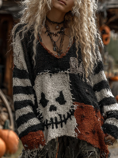 Halloween Evil Face Art Cozy Knit Sweater