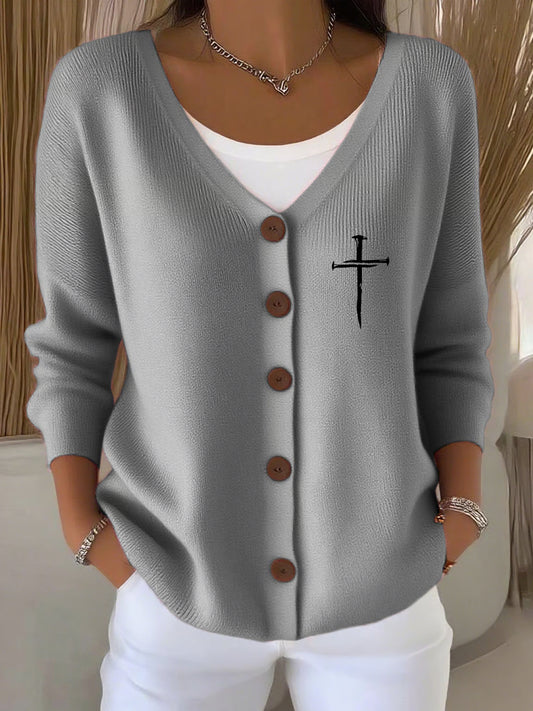 Women'S Faith Cross Print knitted cardigan