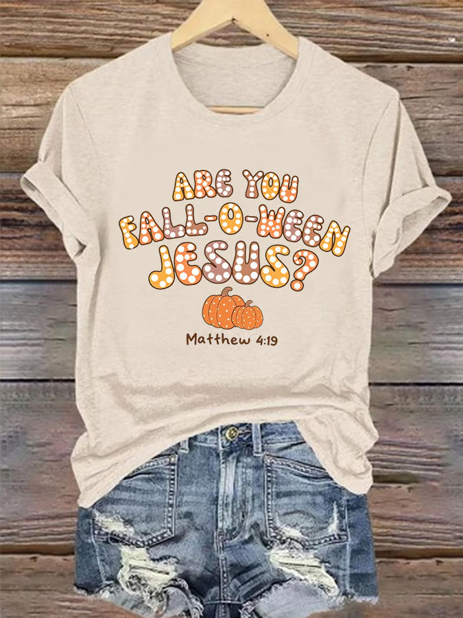Women'S Casual Halloween Are You Falloween Jesus Matthew 4:19 Print Short Sleeve V Neck T-Shirt