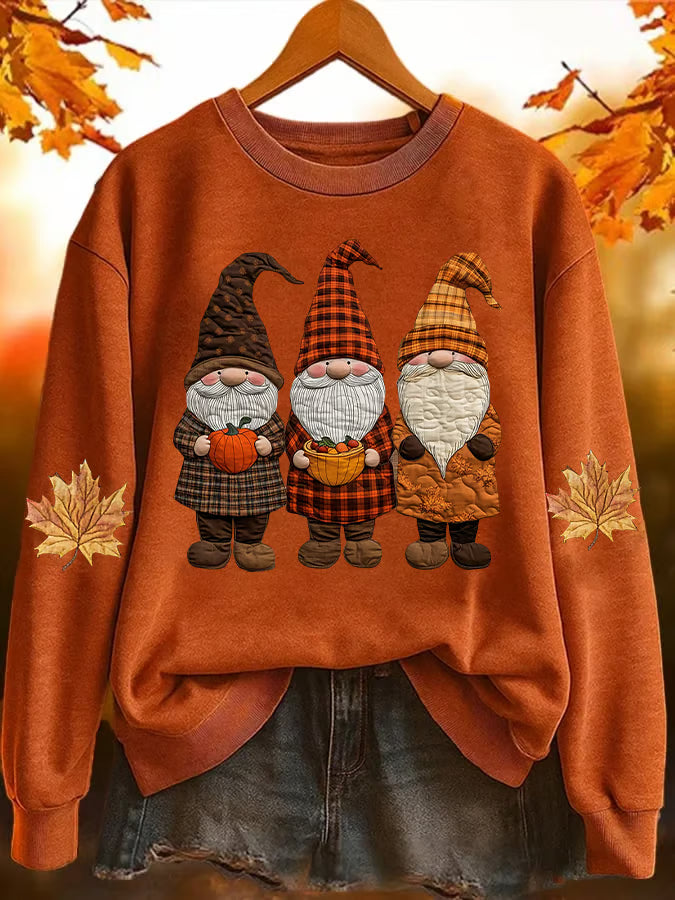 Women'S Gnome Autumn Pumpkin Print Sweatshirt