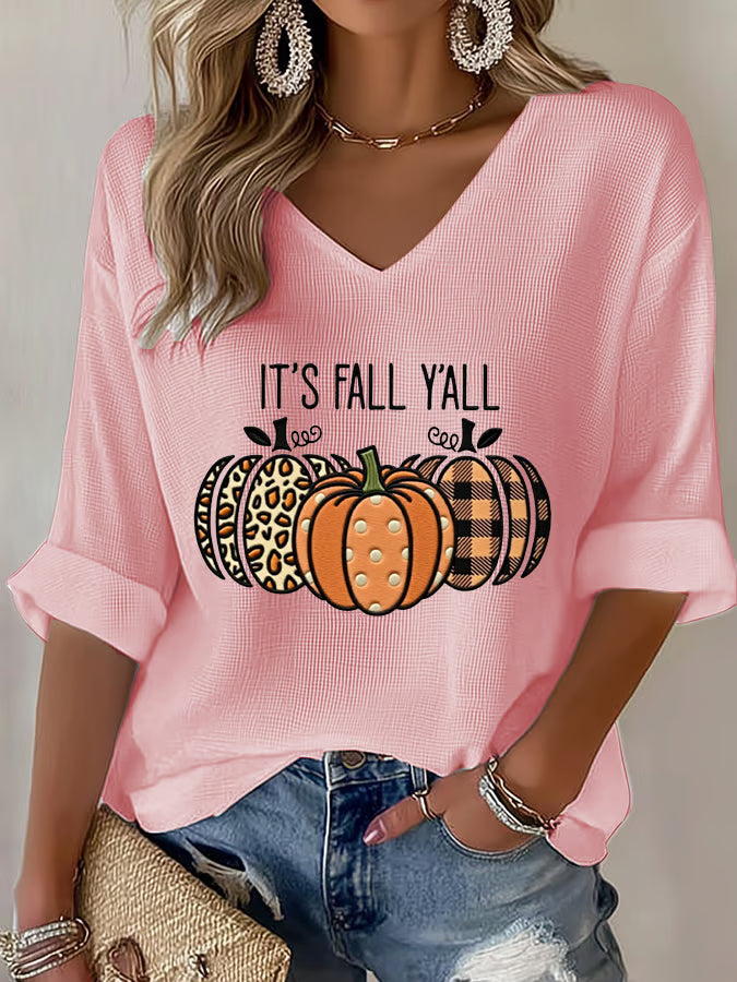 Women's It's Fall Y'all Pumpkin Print Casual T-Shirt