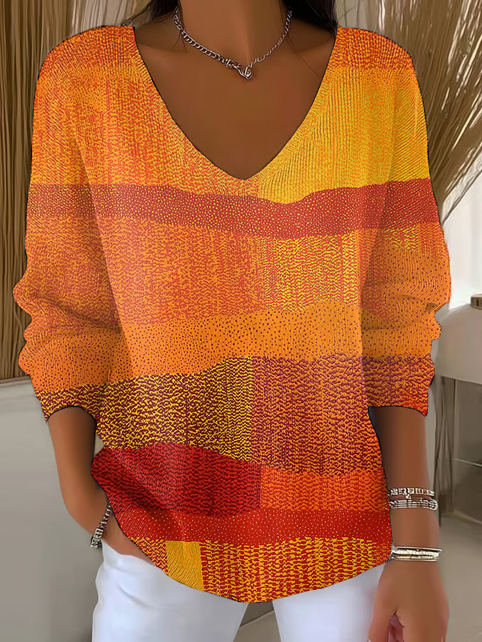 Women's Retro Autumn Print Drop Shoulder Sweater