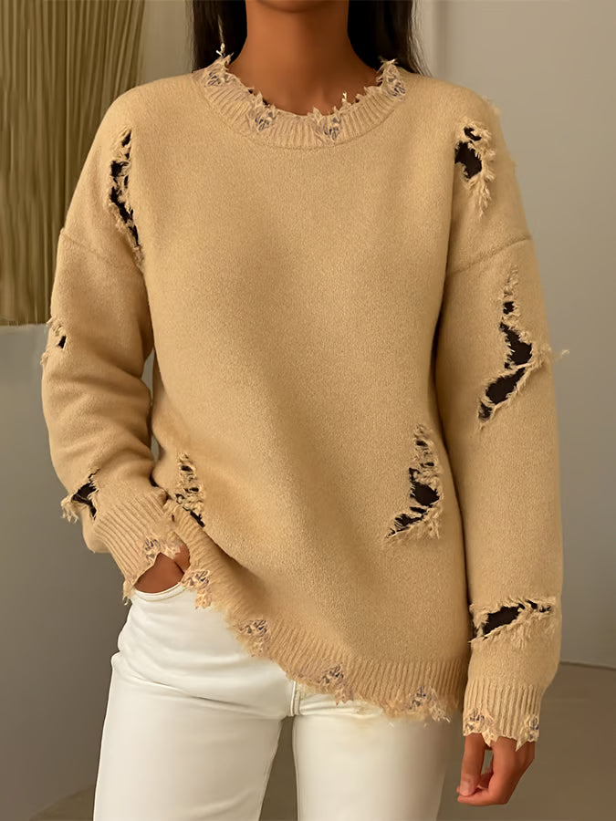Women's Fashionable And Casual Holes Knit Sweater