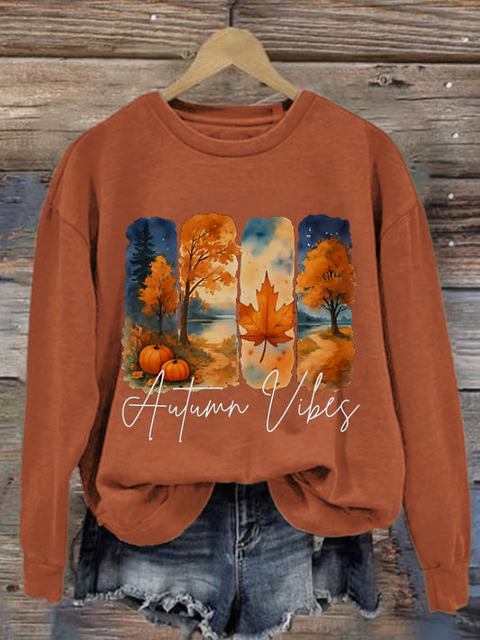 Women's Casual Autumn Vibes Watercolor Brush Stroke Pattern Print Warm Sweatshirt