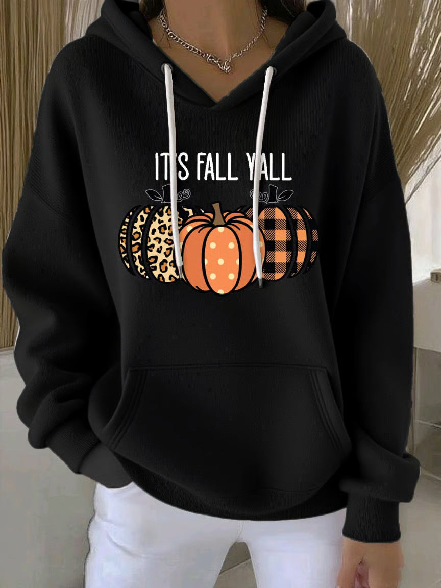 Women's It's Fall Y'all Pumpkin Print Casual Hooded Sweatshirt