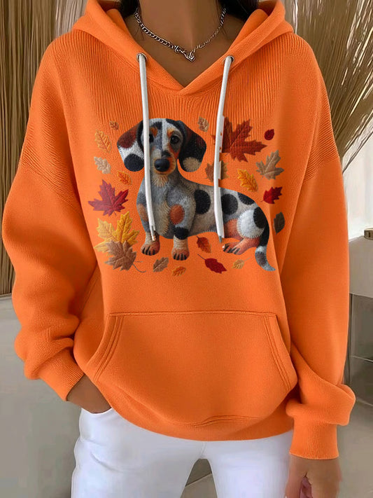 Women's Autumn Dog Print Casual Hoodie