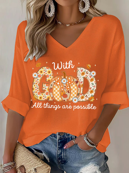 Women's With GOD All Things Are Possible Waffle Long Sleeve T-shirt