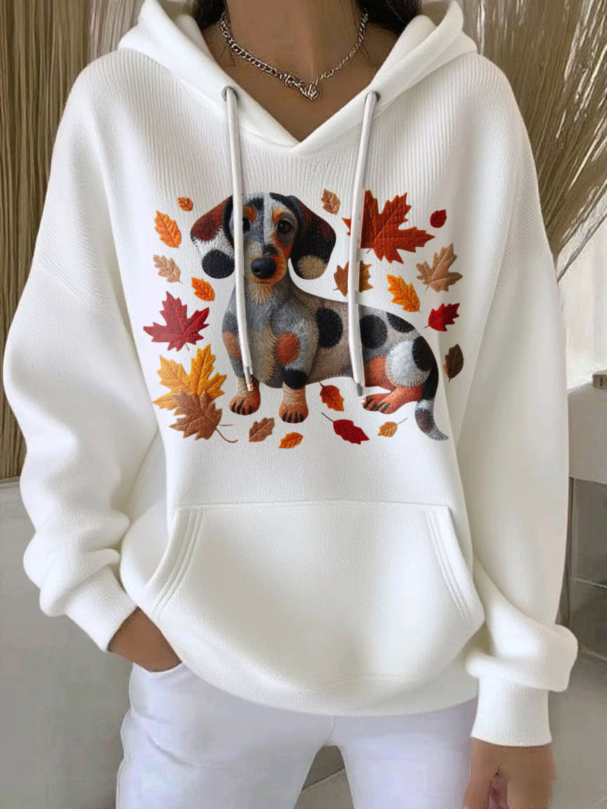 Women's Autumn Dog Print Casual Hoodie