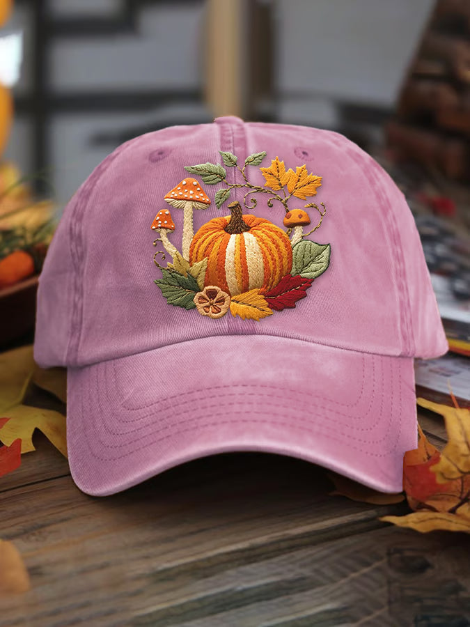 Women's casual autumn maple leaf pumpkin washed cotton hat