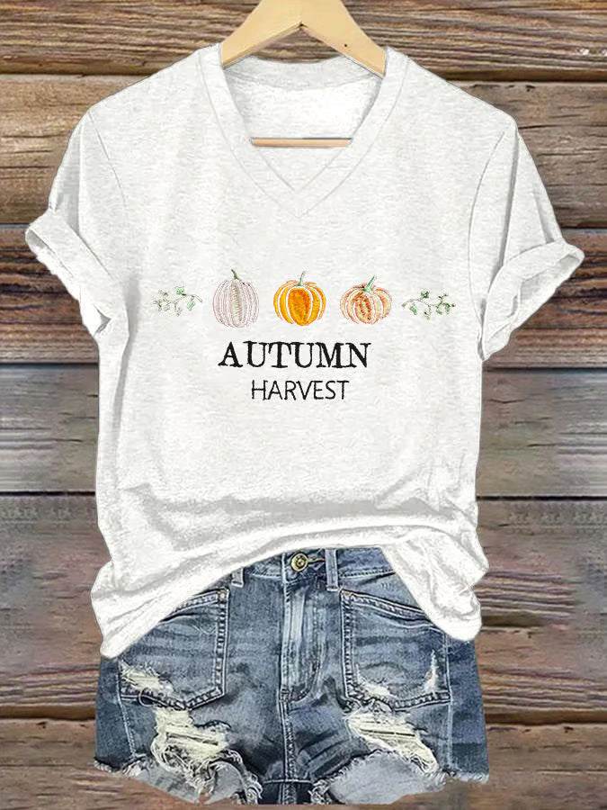 Women'S Pumpkin Print Casual T-Shirt