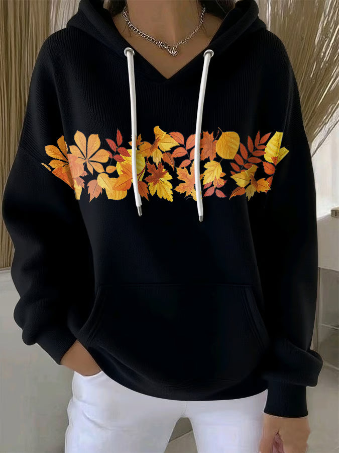 Women's Casual Maple Leaf Autumn Long Sleeve Hoodie