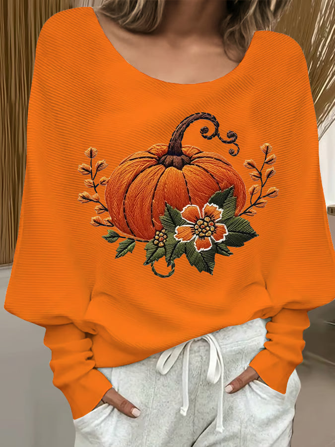 Women's Retro Autumn Pumpkin Print Sweater
