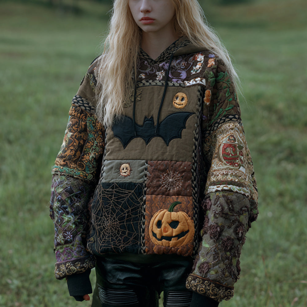 Women's Vintage Patchwork Halloween Pattern Hoodie