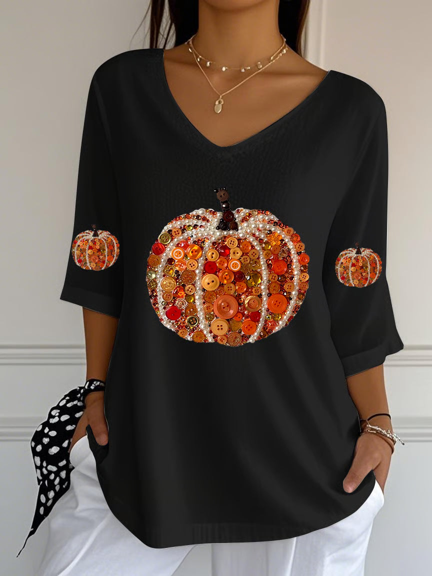 Women's Autumn Printed Casual V-Neck Top
