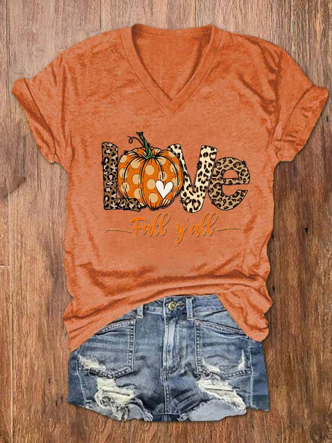 Women's IT'S FALL Y'ALL Print V-Neck Tee