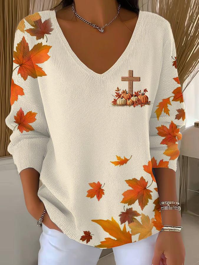 Women's Casual Retro Autumn Season Faith Pit Striped Autumn And Winter Long-Sleeved T-Shirt